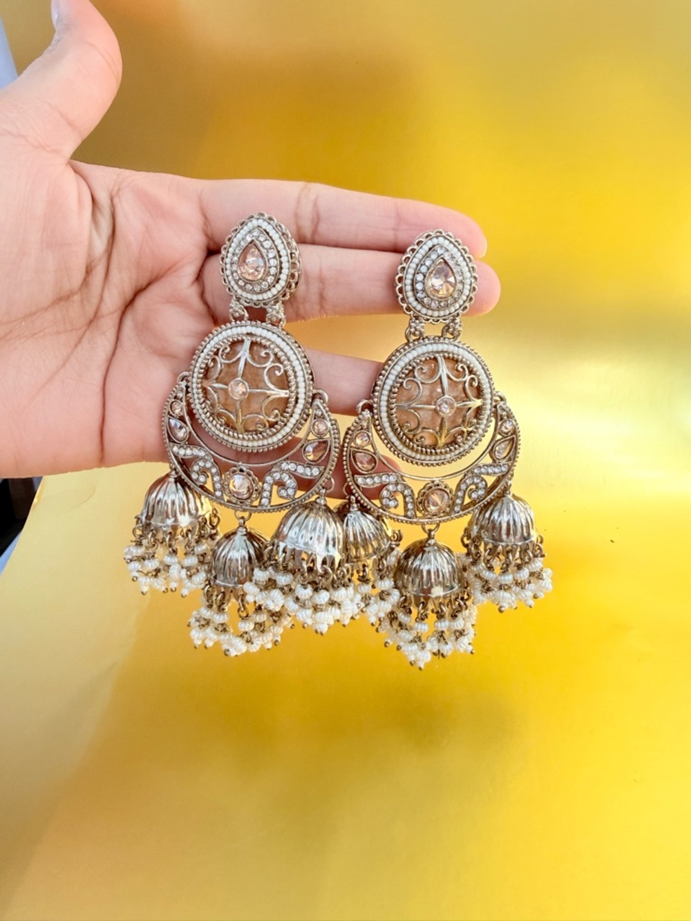 Gold-tone Pearl Jhumka Earrings - Elegant Women's Jewelry